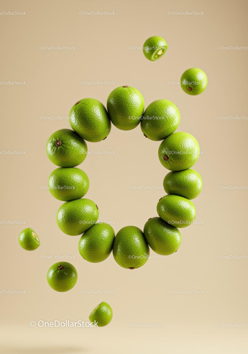 Fresh limes arranged in a floating circular pattern