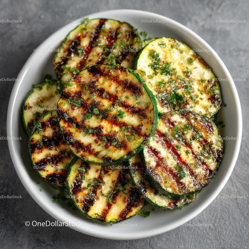 Grilled Zucchini Slices on Black Slate Plate with Char Marks Stock Photo Bundle preview 9
