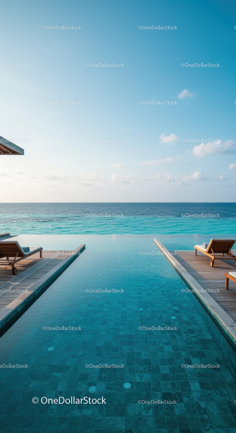 Luxury Infinity Pool Overlooking Clear Blue Ocean and Sky