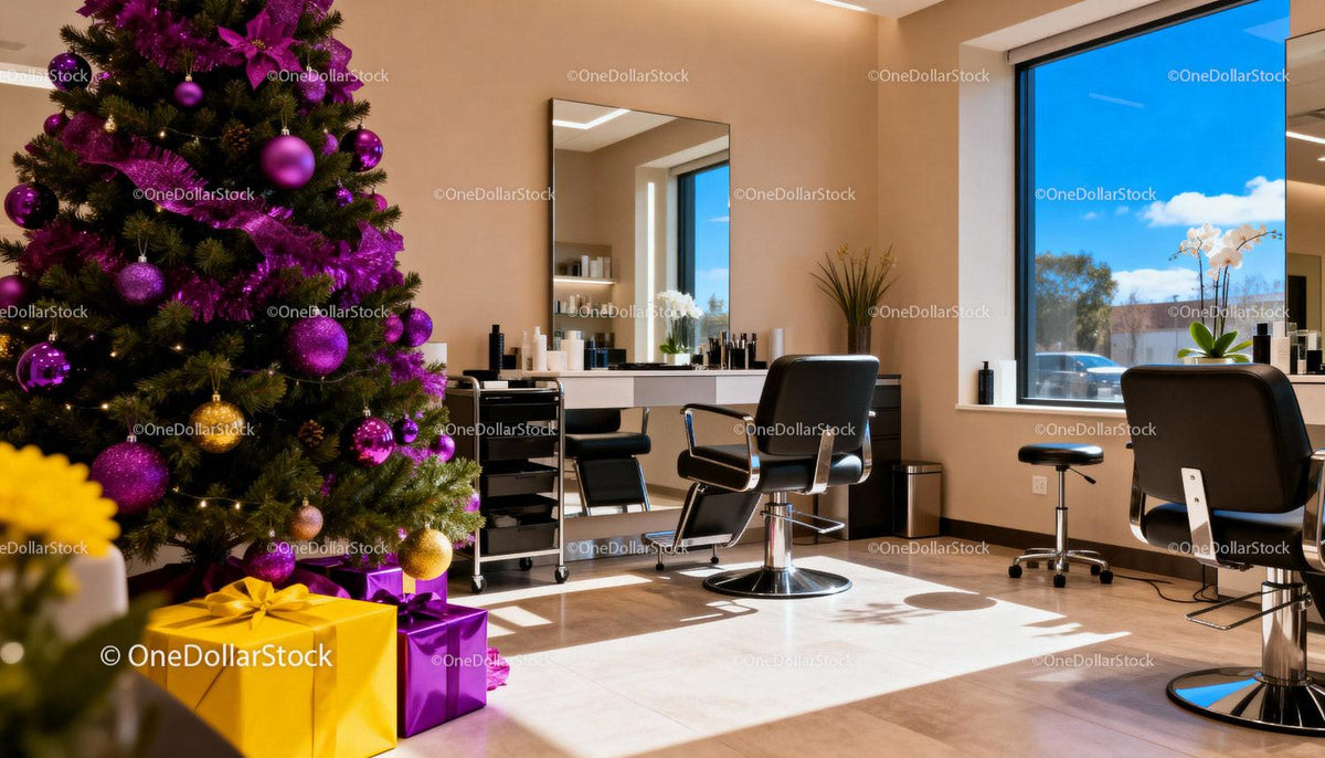 Modern salon interior with festive Christmas decorations