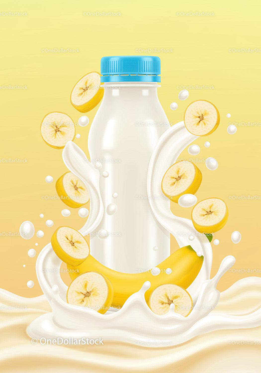 Refreshing Banana Milk Drink with Fresh Banana Slices JPG Mockup Image preview