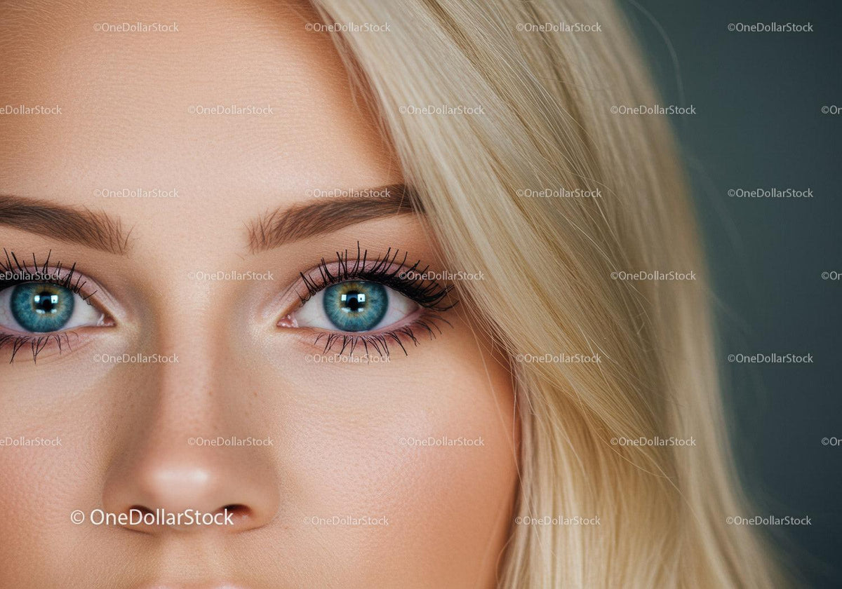 Close Up of Blue Eyes with Blonde Hair and Natural Makeup