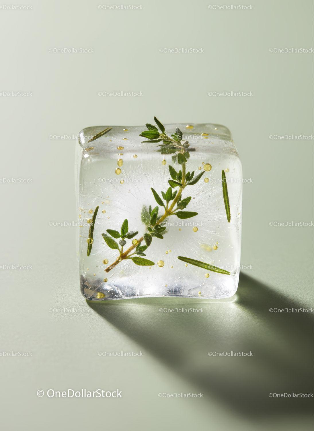 Fresh Herb Infused Ice Cube with Golden Bubbles