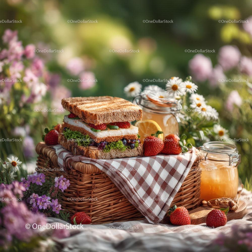 Rustic Bread Basket with Milk Jars and Daisy Flowers in Outdoor Setting Stock Photo Bundle preview 22