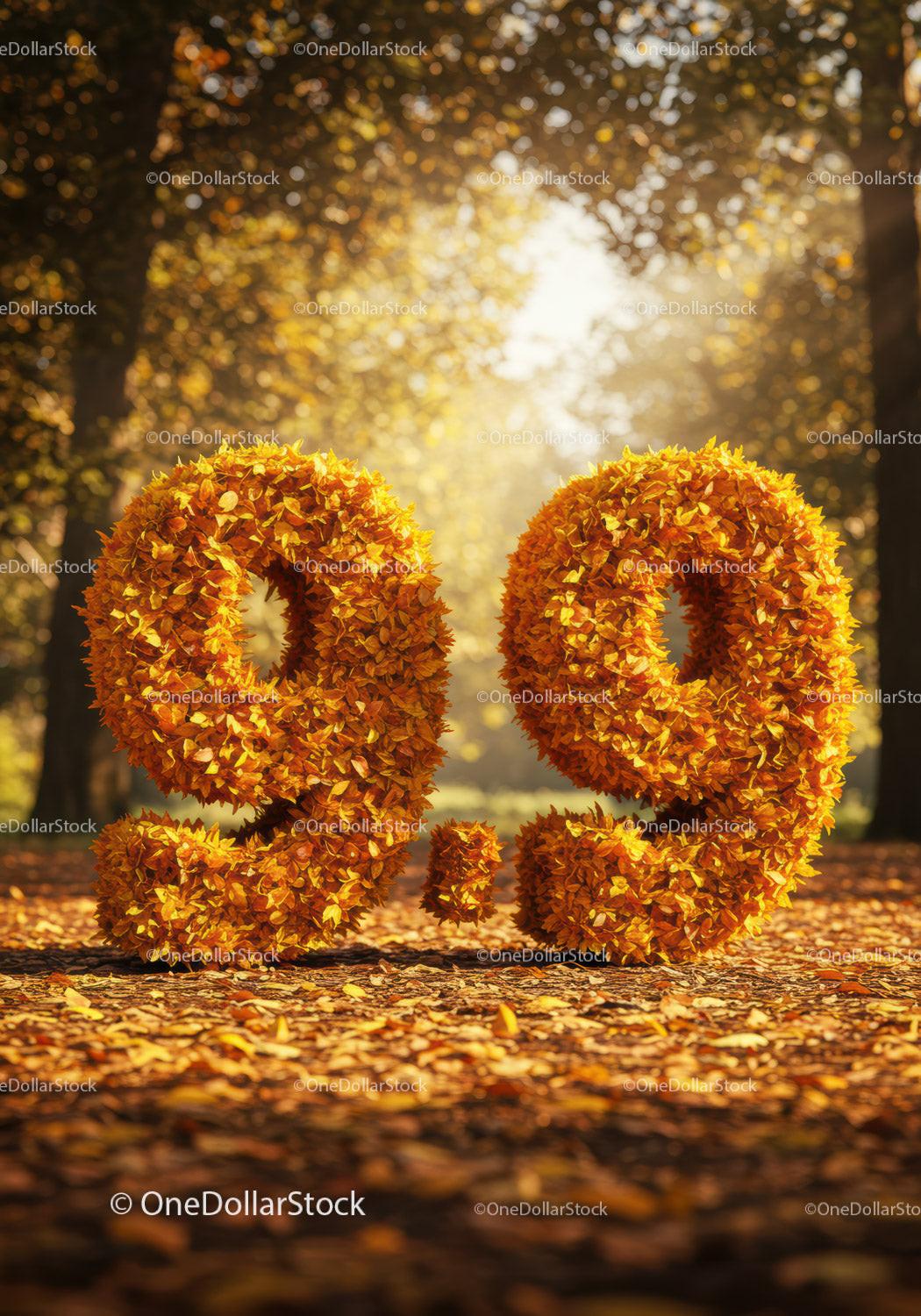 Autumn Leaves Shaped into 9.9 on Forest Floor