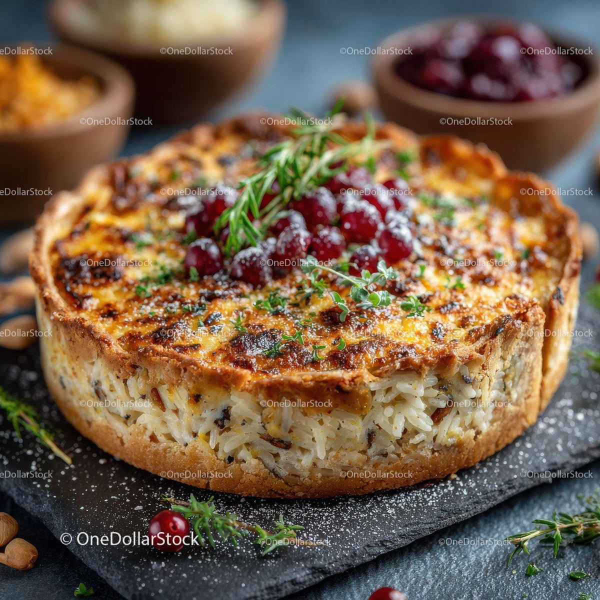 Seafood Shrimp Quiche with Fresh Herbs on Rustic Wooden Table Stock Photo Bundle preview 16