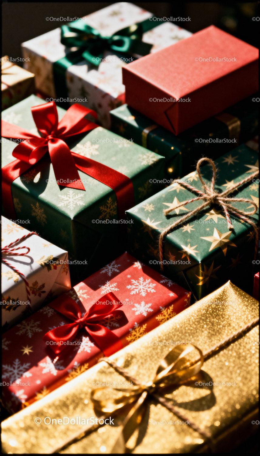 Assortment of Wrapped Holiday Gifts with Festive Bows