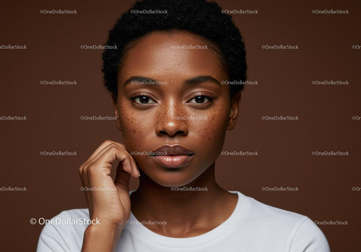 Close-up Portrait of Elegant African American Woman with Freckles