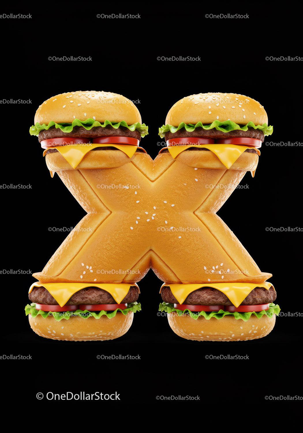 Creative Letter X made of Cheeseburger Ingredients