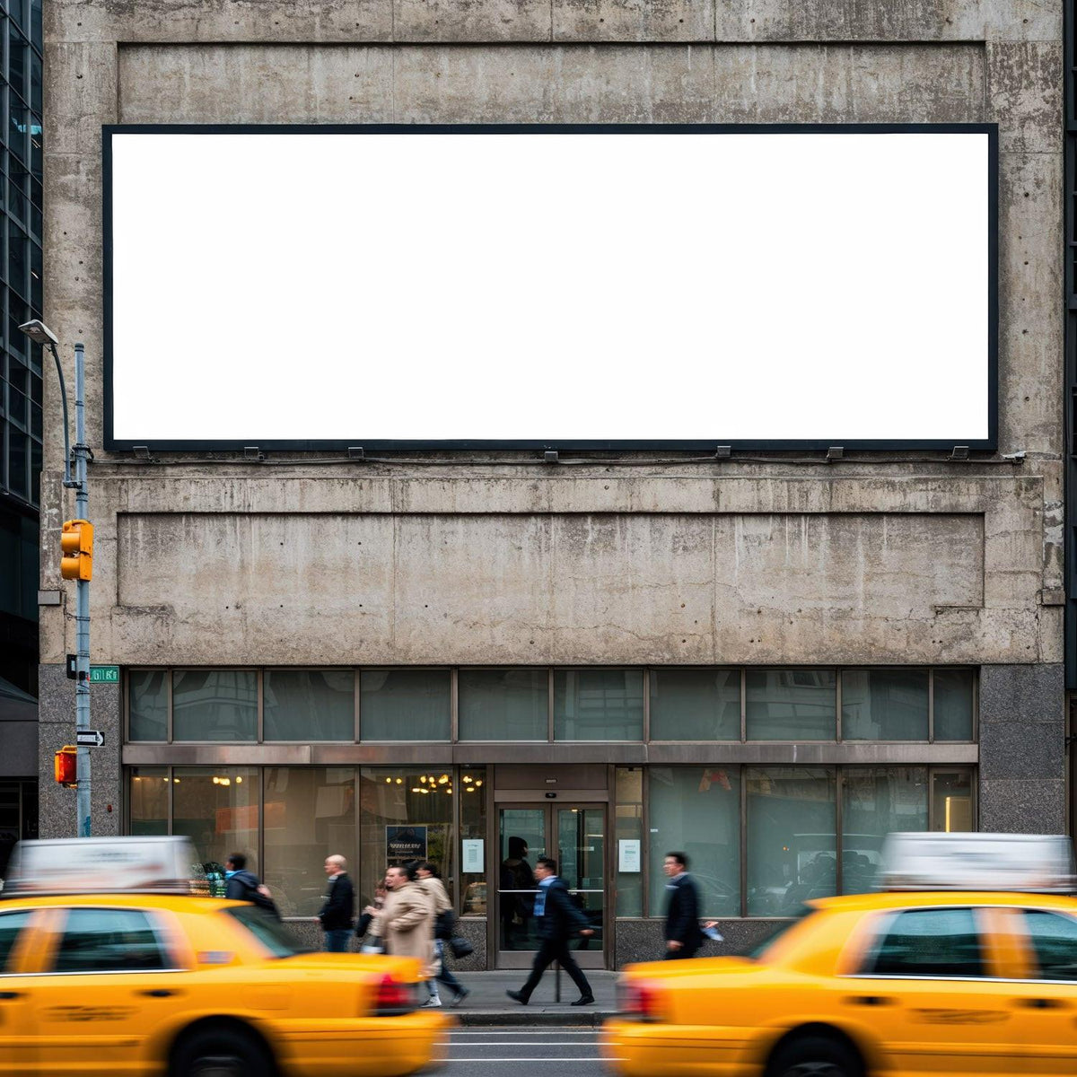 Busy Street Scene with Yellow Taxis and Pedestrians JPG Mockup Image preview