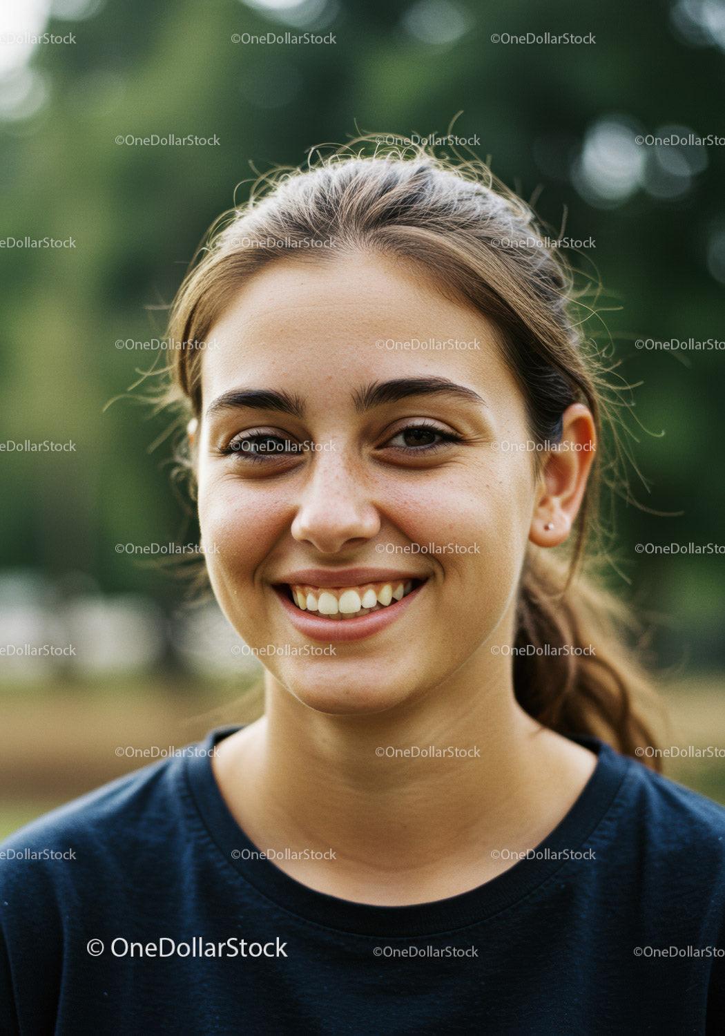 Smiling Young Woman with Natural Happiness in Outdoors