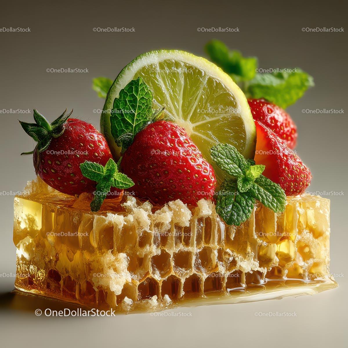 Fresh Honeycomb with Strawberries and Lime Garnish Stock Photo Bundle preview 12