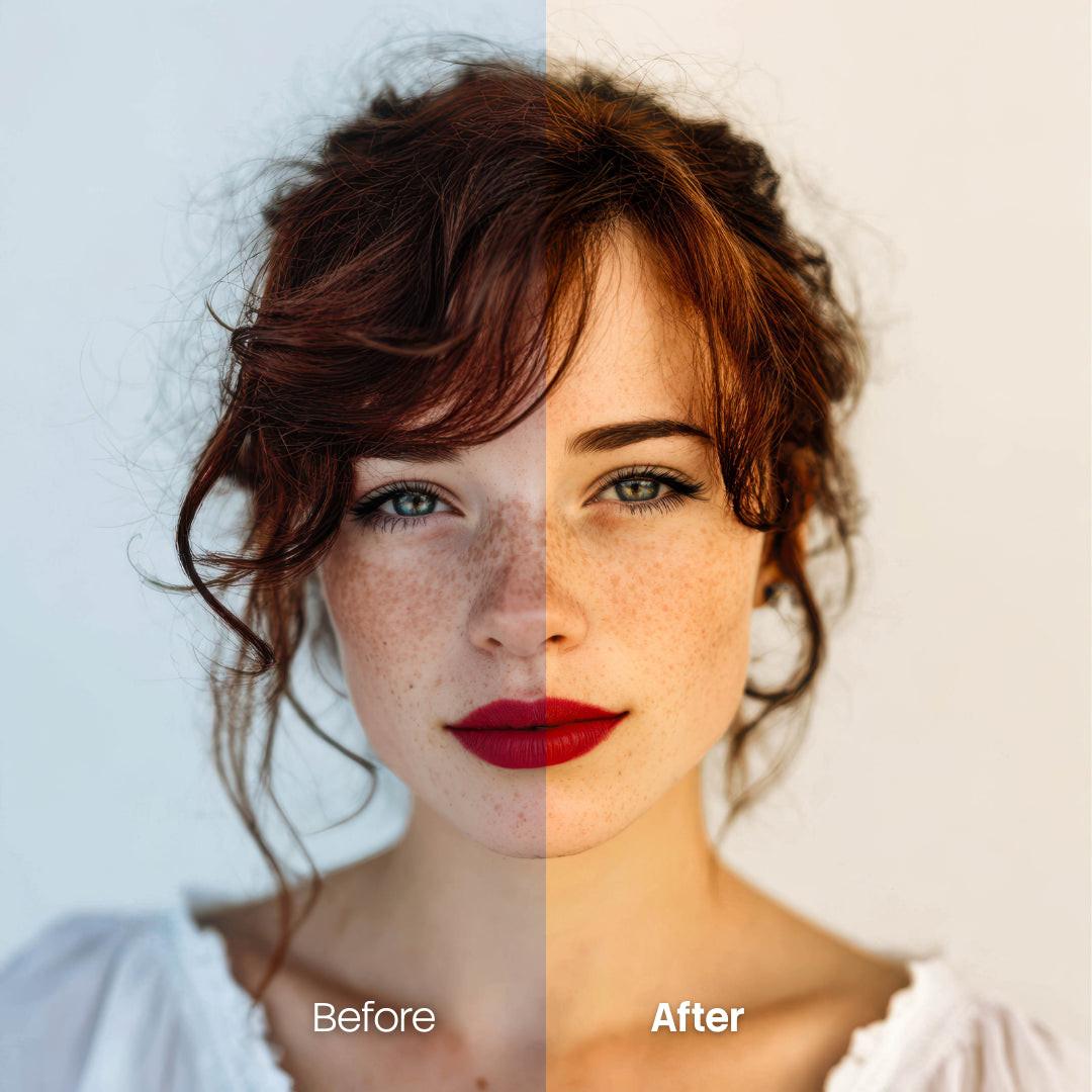 Before and after Warm Portraits Lightroom preset edit