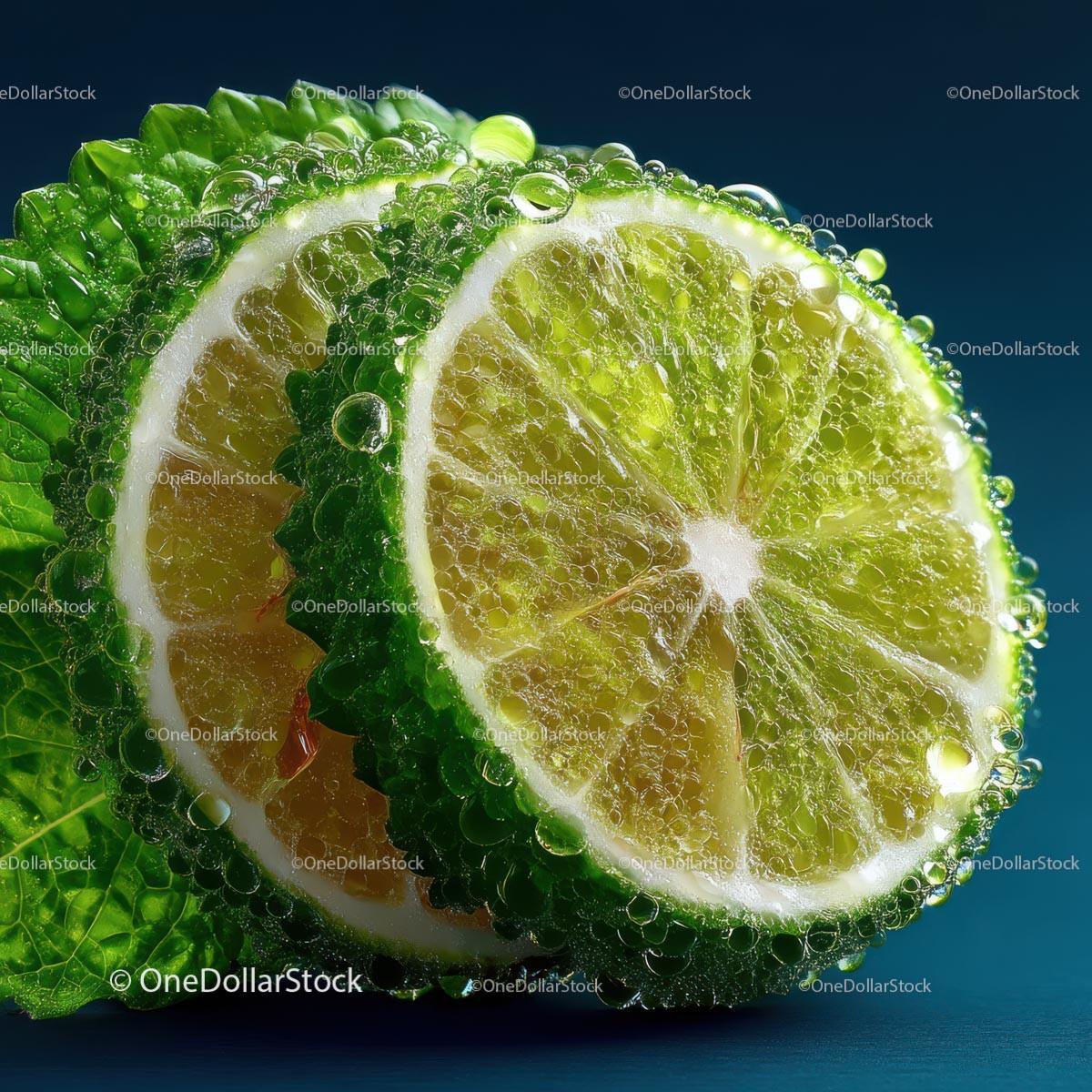 Close-Up of Fresh Lime with Mint Leaf and Water Droplets Stock Photo Bundle preview 7