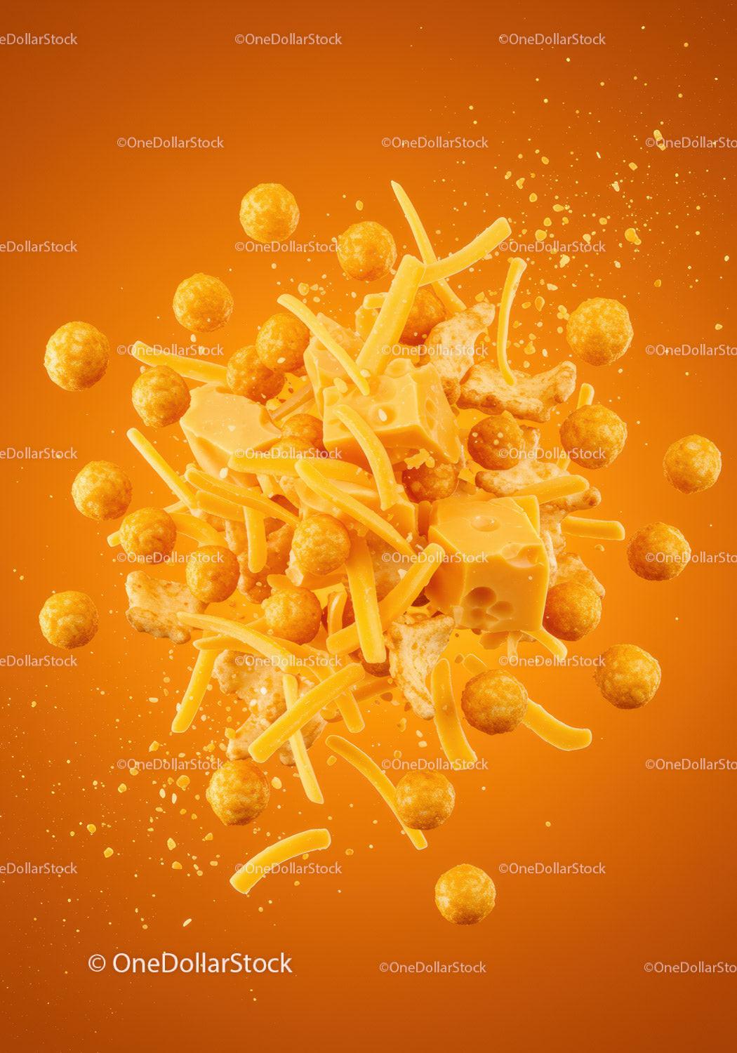 Cheese snack mix with cubes and crunchy bites