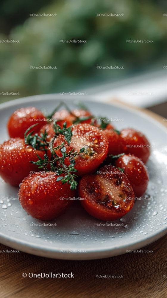 Delicious Cherry Tomato Toast with Fresh Herbs in Outdoor Setting Stock Photo Bundle preview 17