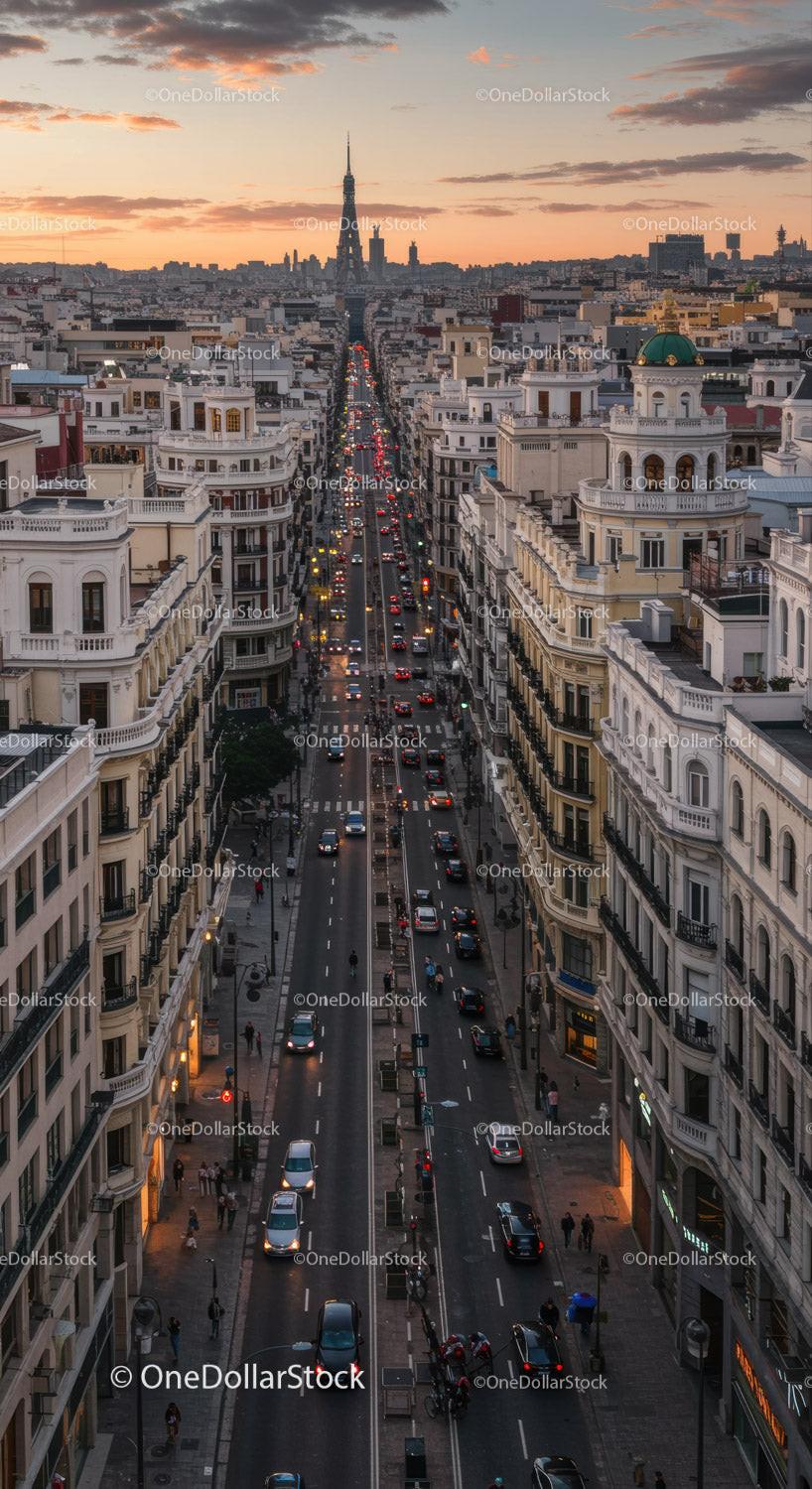 Busy City Street with Classic Architecture and Evening Traffic in Paris