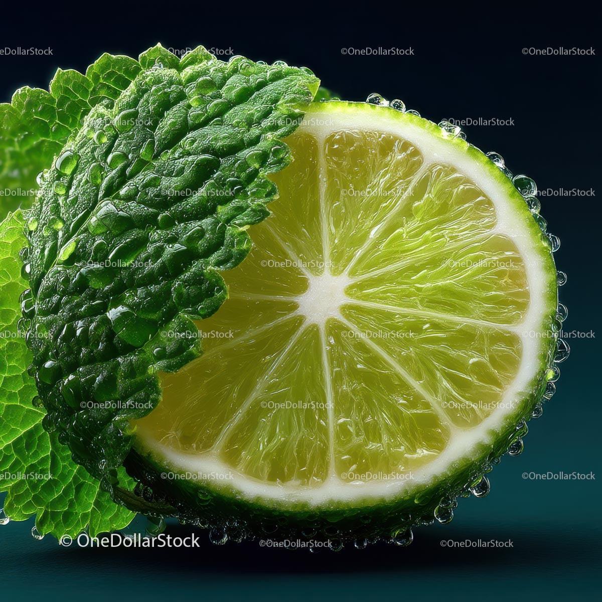 Close-Up of Fresh Lime with Mint Leaf and Water Droplets Stock Photo Bundle creative preview 4