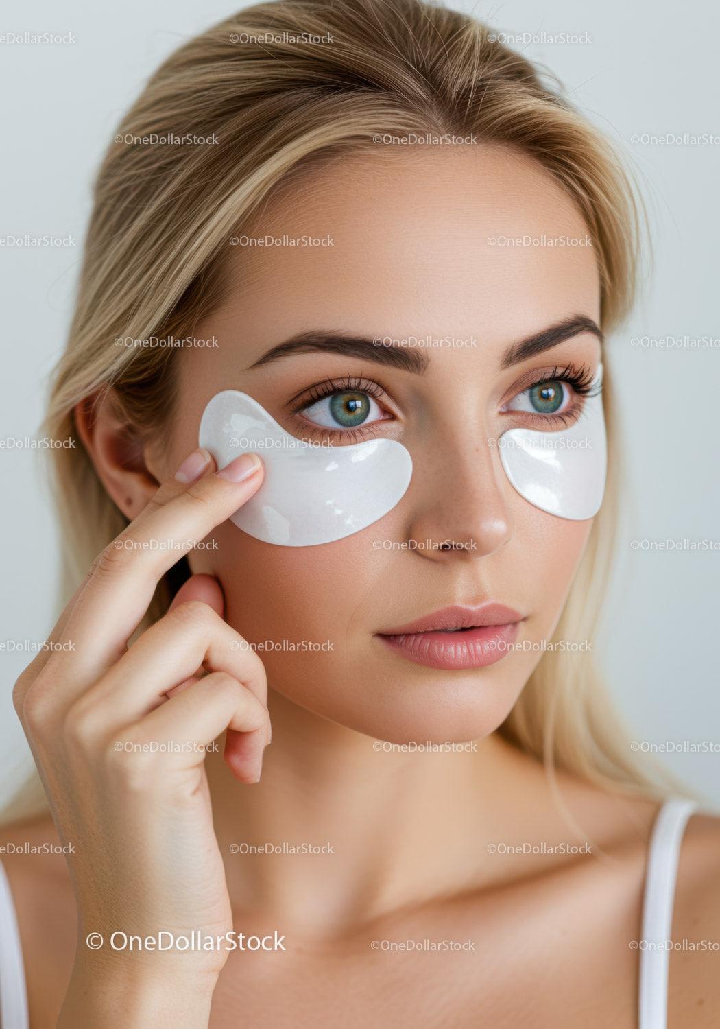 Young Woman Applying Under Eye Patches for Skincare