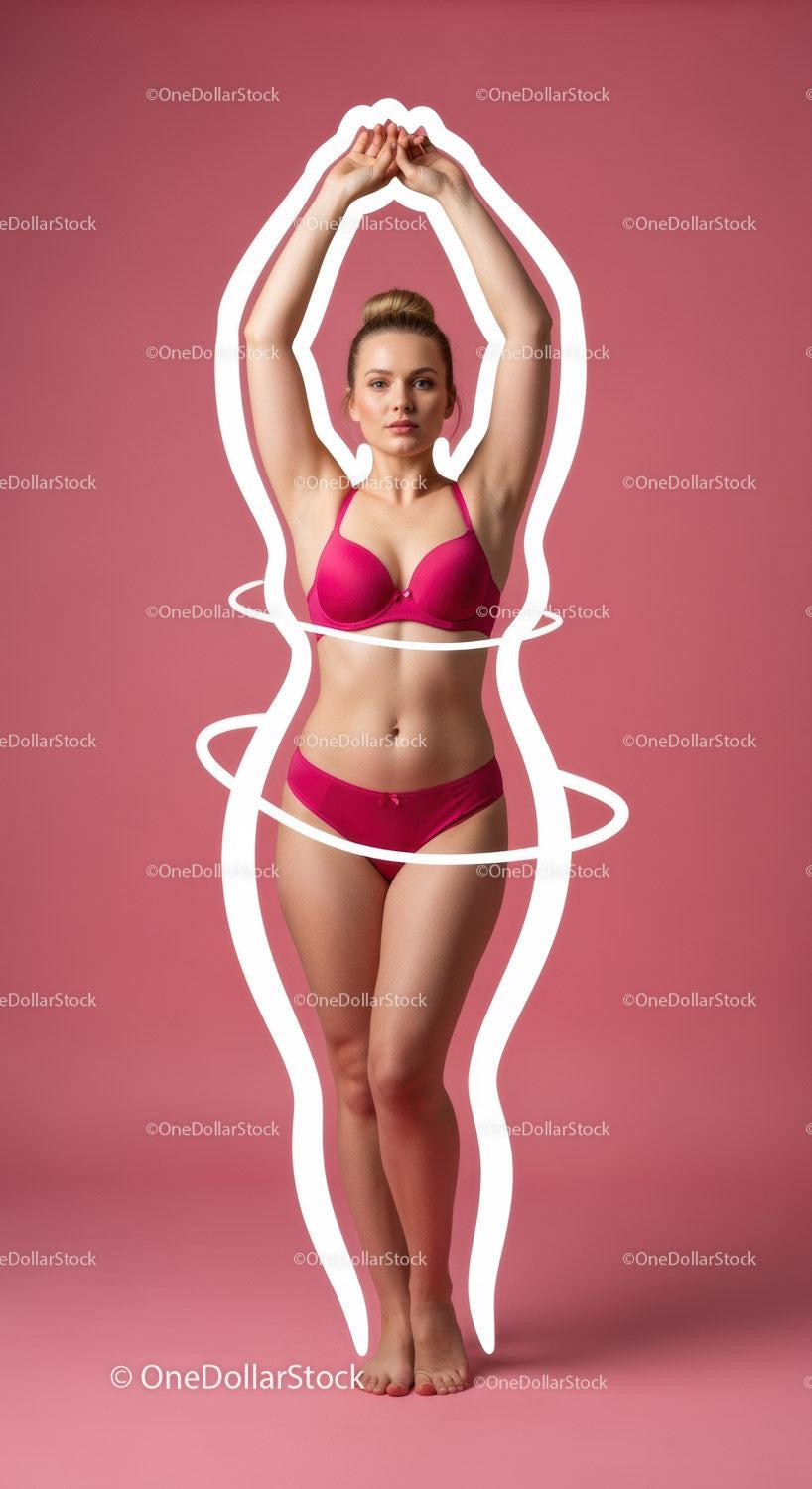 Stylish Young Woman in Pink Lingerie Studio Portrait