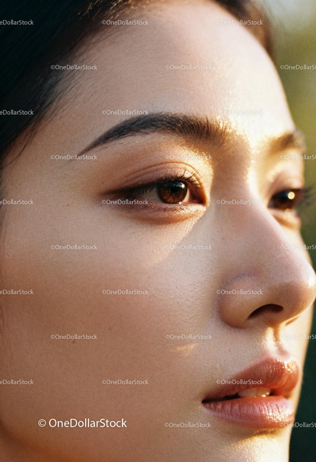 Closeup of serene woman with natural glowing skin