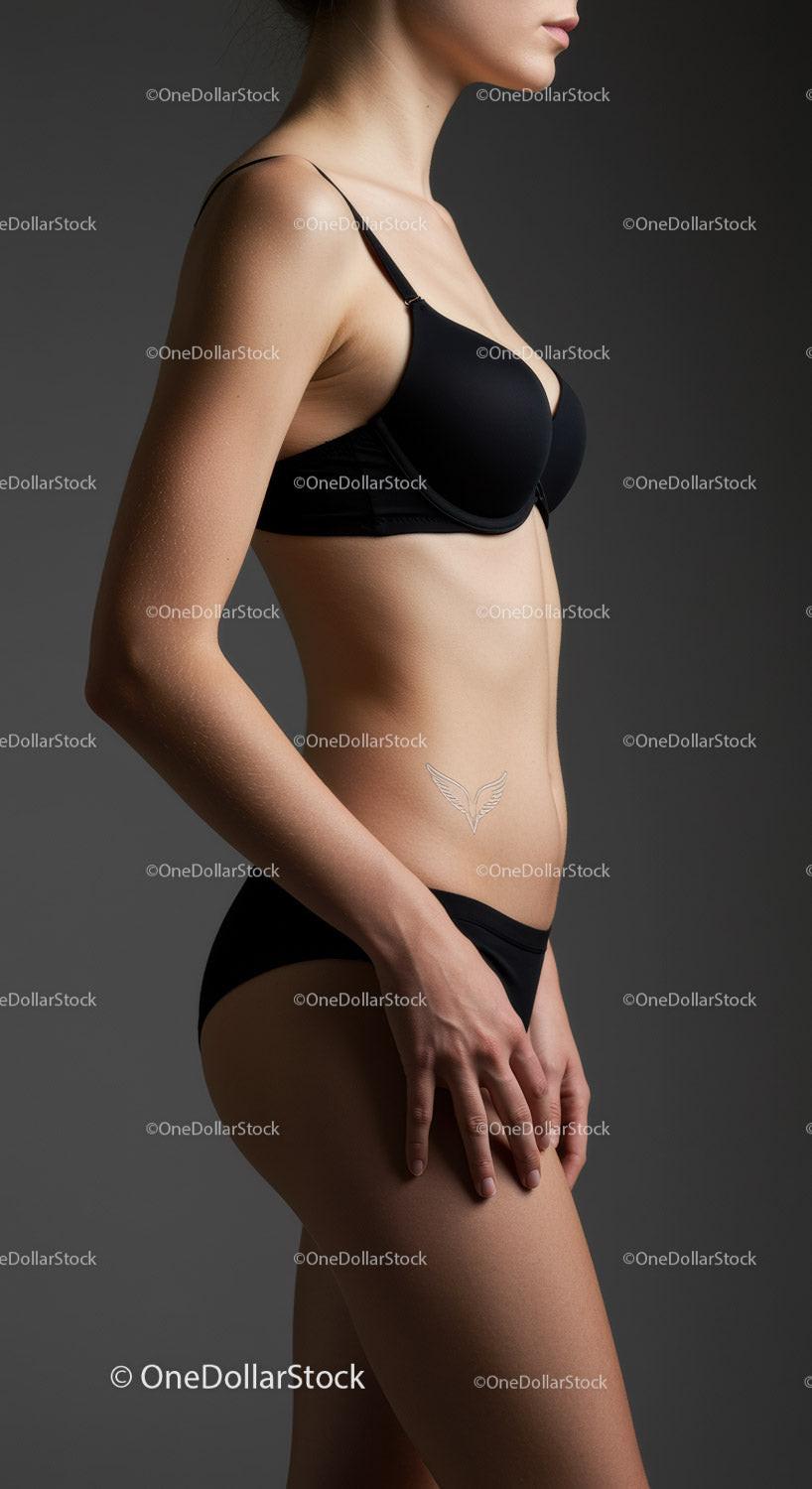 Stylish Female Model Wearing Black Lingerie in Studio Setting