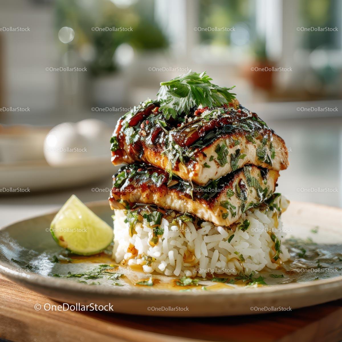 Grilled Chicken with Cilantro and Lime Served on Rice Stock Photo Bundle preview 22