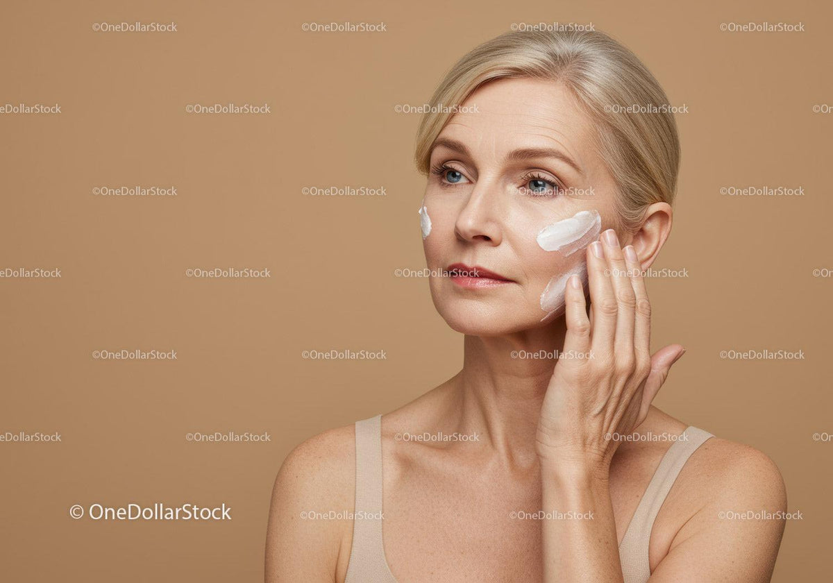 Elegant Mature Woman Applying Skincare Cream for Radiant Skin