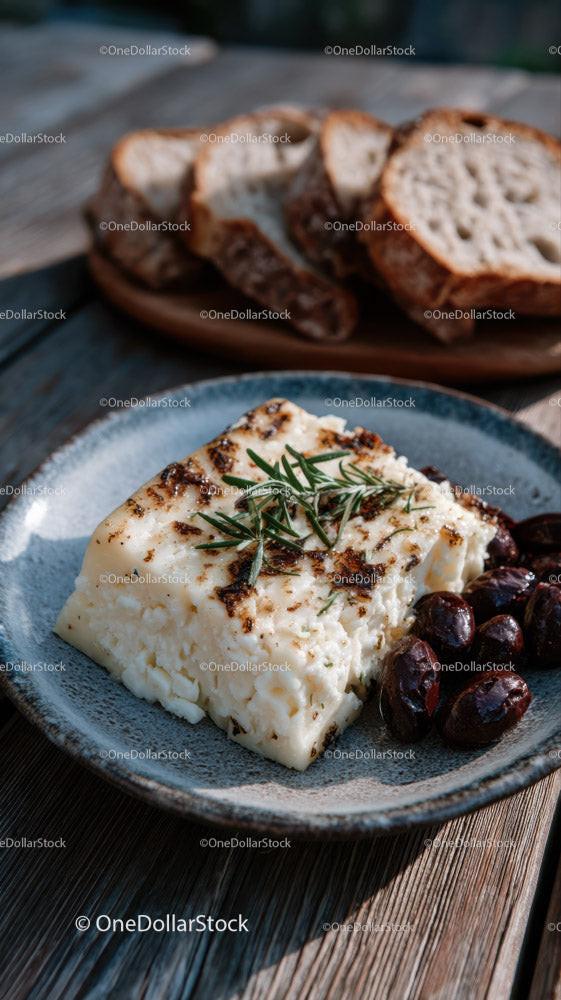 Blue Cheese and Rustic Bread on Decorative Plate in Food Setting Stock Photo Bundle preview 32