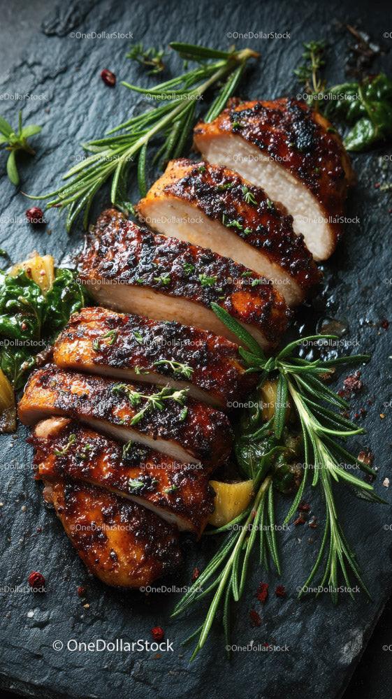 Herb-Garnished Grilled Chicken Breast with Fresh Greens Stock Photo Bundle preview 12