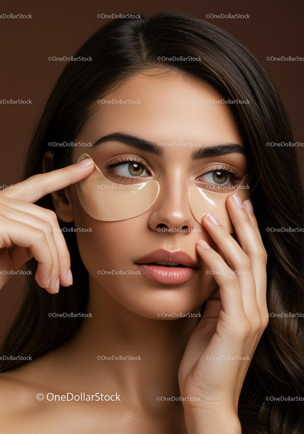Beautiful Woman Applying Eye Patches for Skincare Therapy
