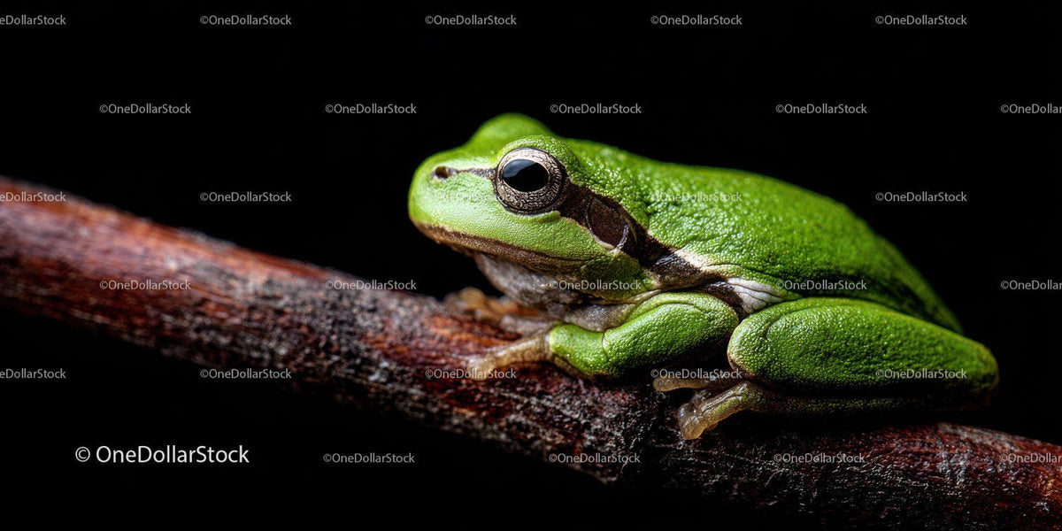 Close-up of Green Frog on Branch in Natural Environment