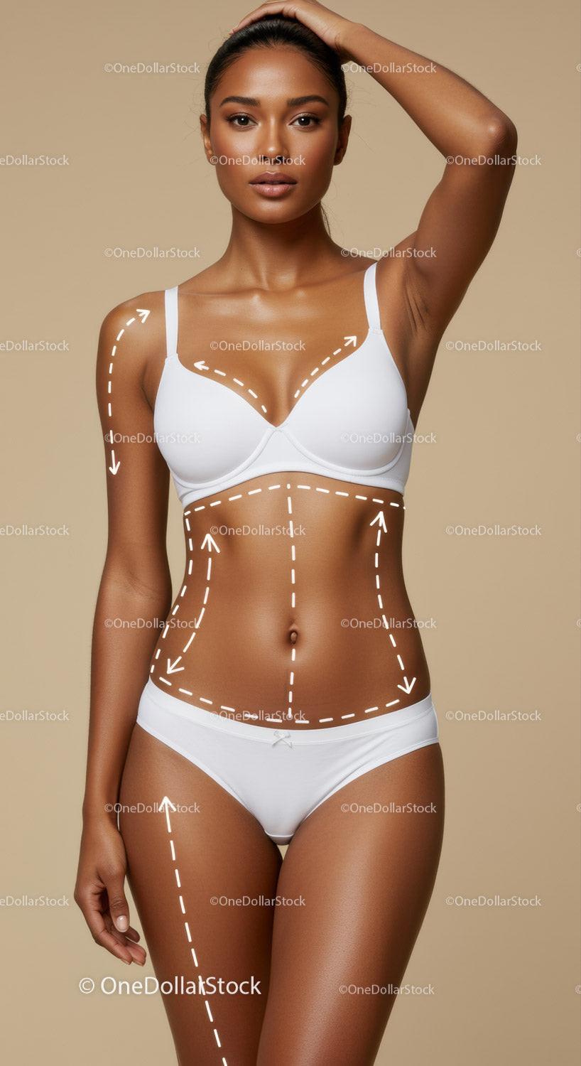 Elegant Young Woman in White Bra and Underwear with Confident Pose