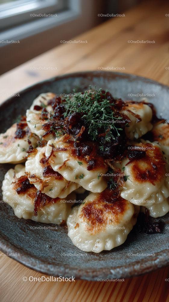Crispy Pan-Fried Dumplings with Savory Filling and Herbs Stock Photo Bundle preview 9