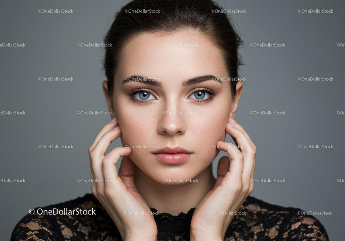 Portrait of a Beautiful Woman with Blue Eyes and Natural Makeup