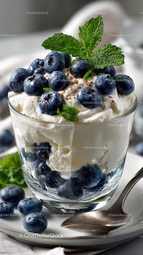 Berry Cheesecake in Glass Cup with Fresh Mint and Blueberries Stock Photo Bundle preview 14