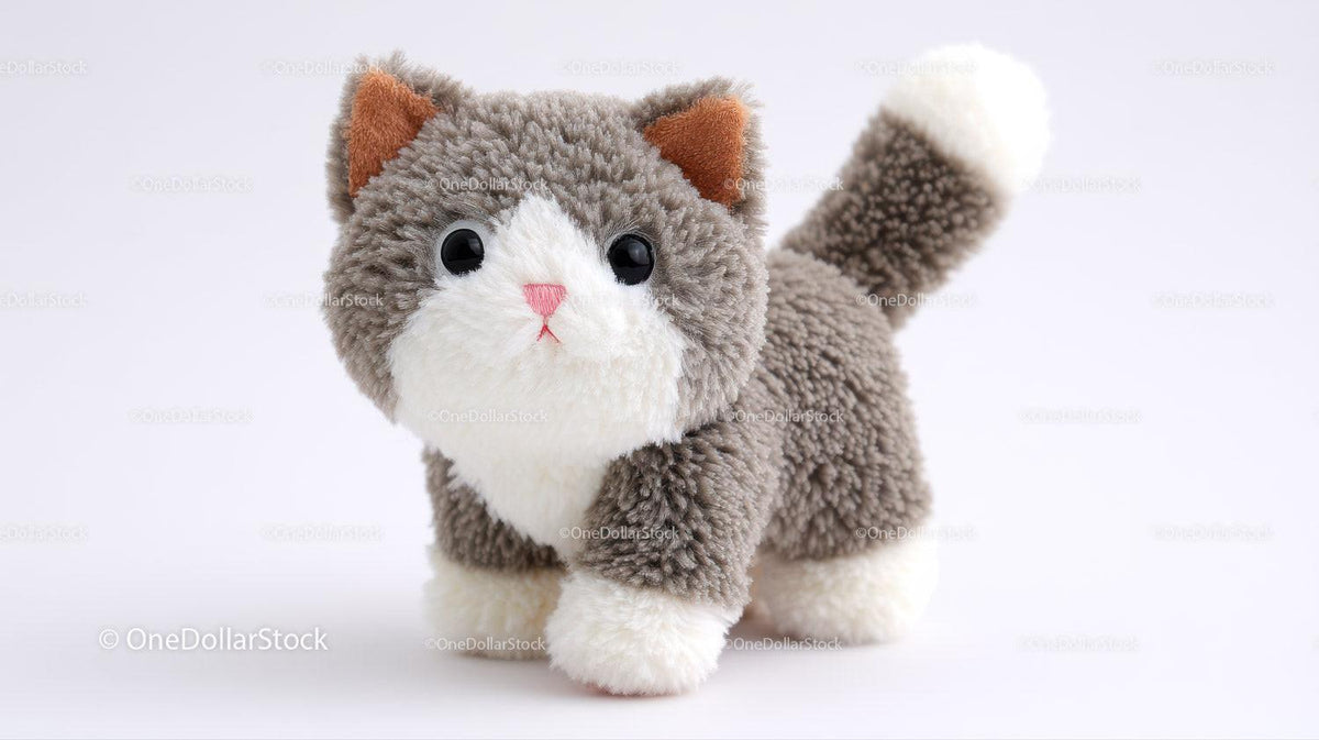 Cute Plush Cat Toy with Large Black Eyes and Pink Nose Stock Photo Bundle preview 18