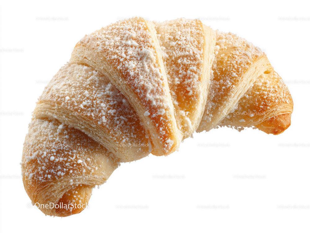 Golden Croissant with Powdered Sugar on White Background Stock Photo Bundle preview 12