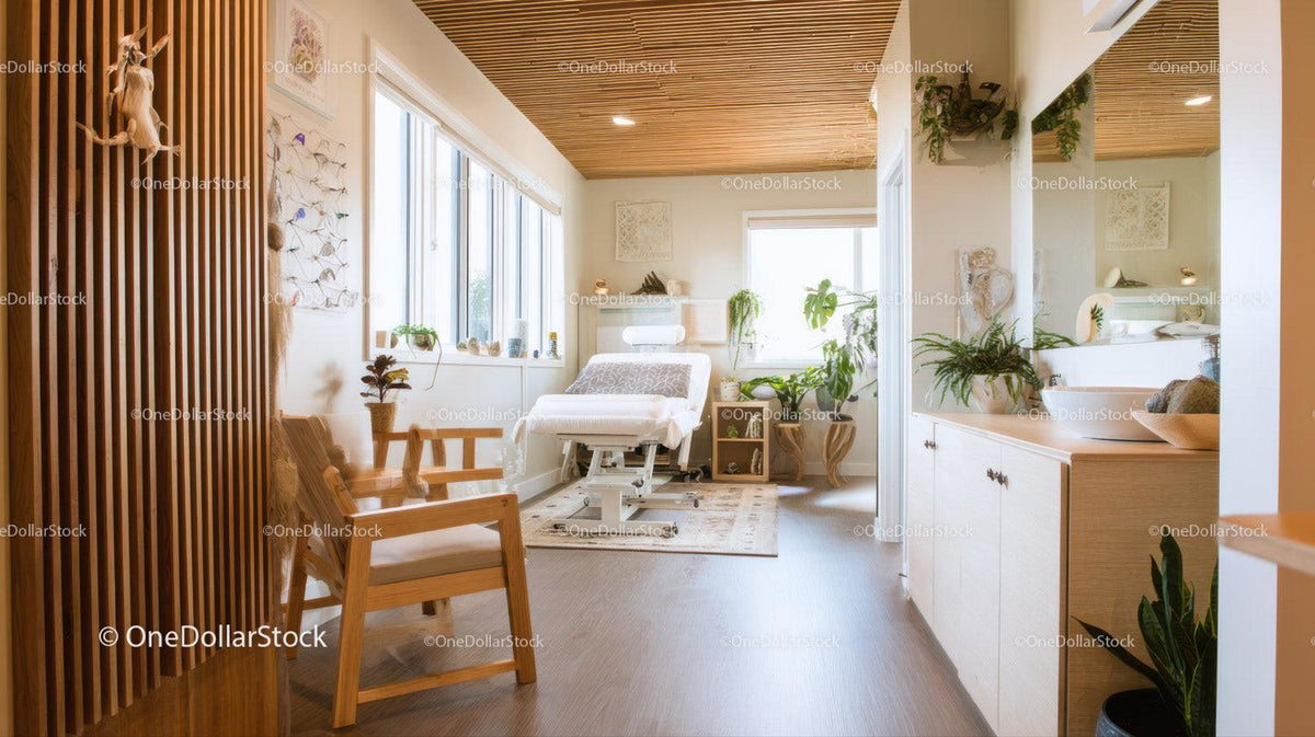 Bright Wellness and Massage Room with Natural Light and Indoor Plants