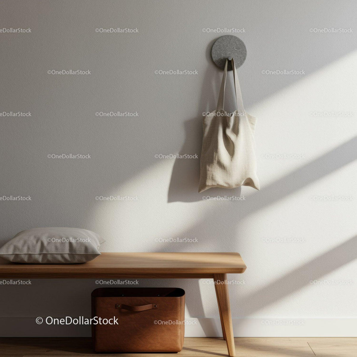 Minimalist Interior with Wall Hook and Tote Bag in Soft Natural Light