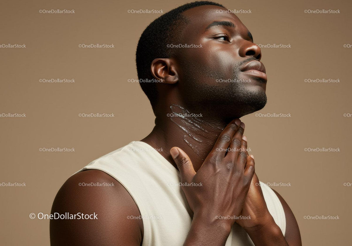 Close-up of Black Man Applying Skincare Lotion for Healthy Glowing Skin