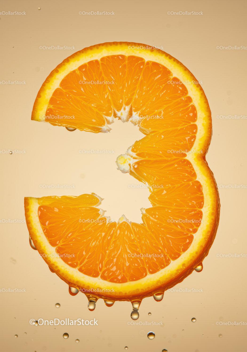 Close-up of juicy orange slice with dripping water drops