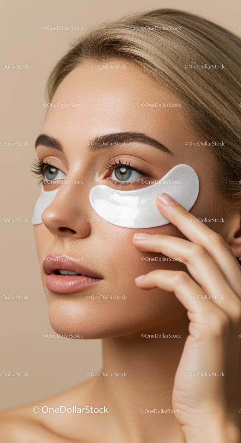 Young Woman Applying Under Eye Patches for Skincare and Rejuvenation