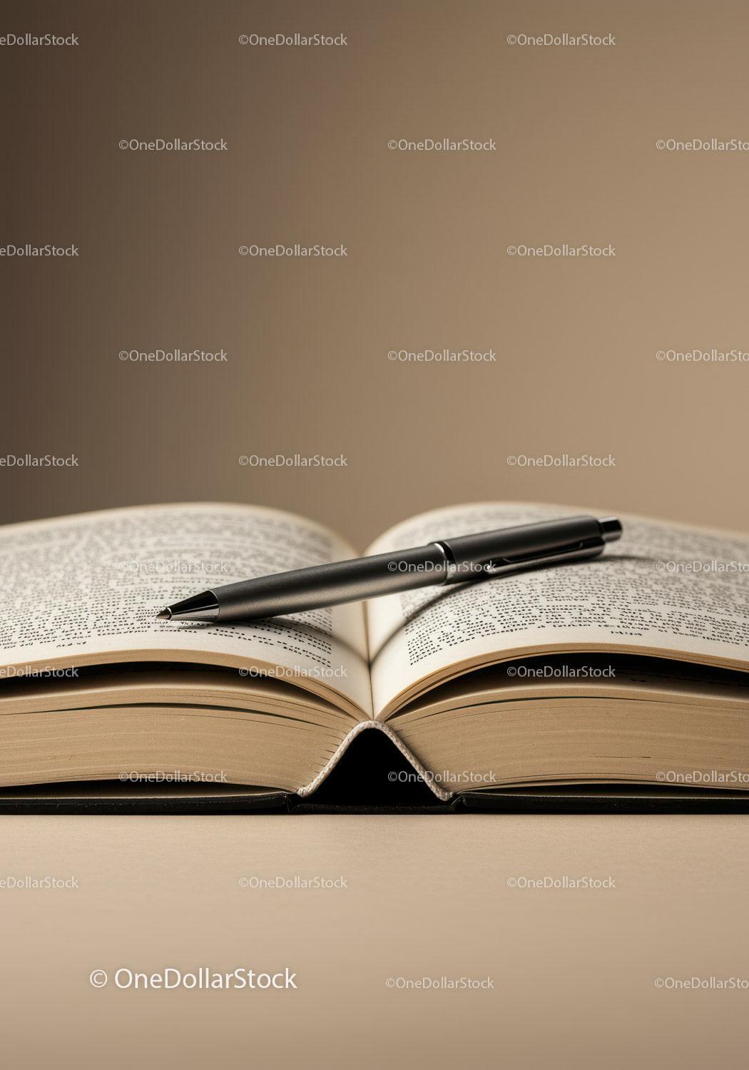 Open Book with Fountain Pen on Desk in Modern Workspace