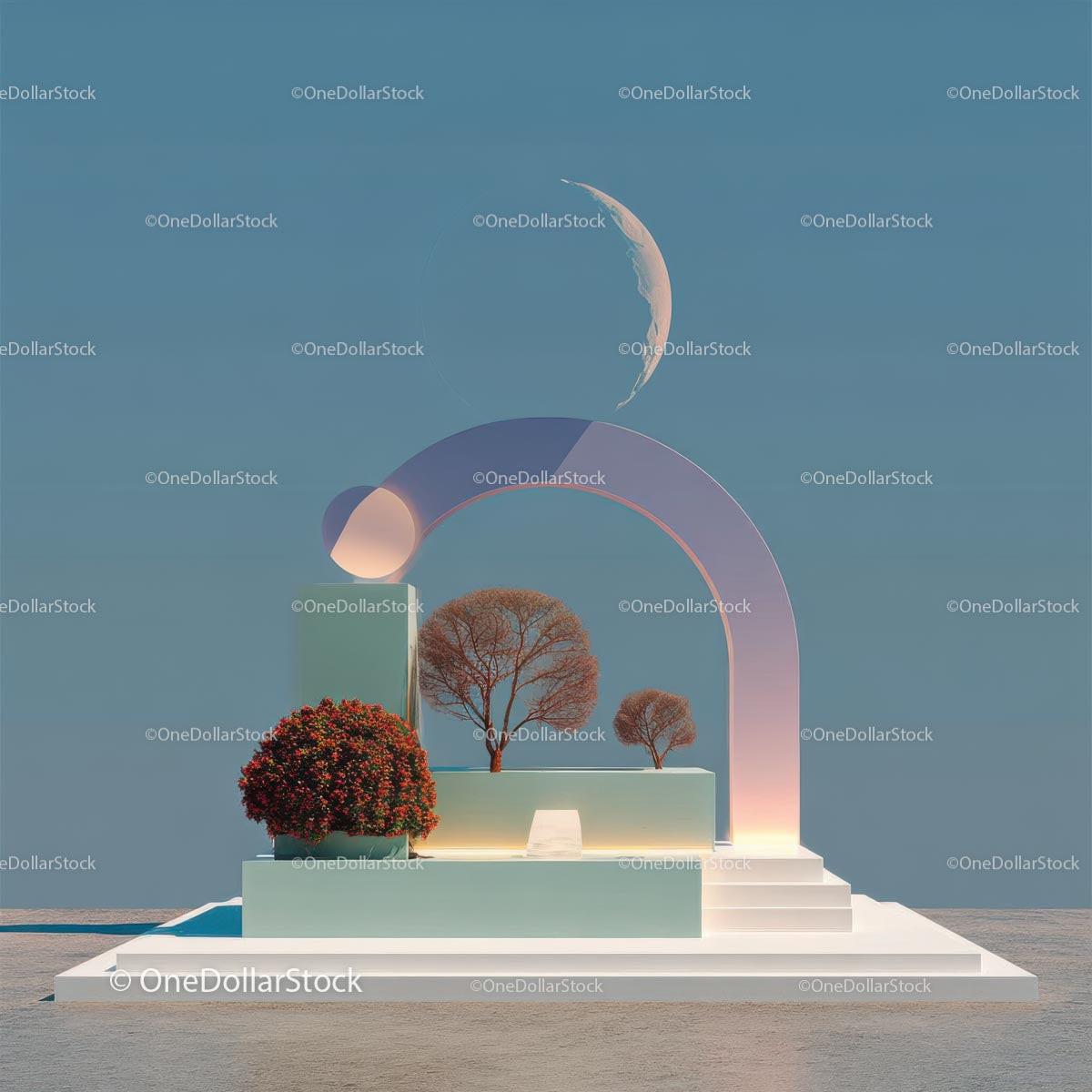 Futuristic Abstract Landscape with Vibrant Red Trees Stock Photo Bundle preview 9