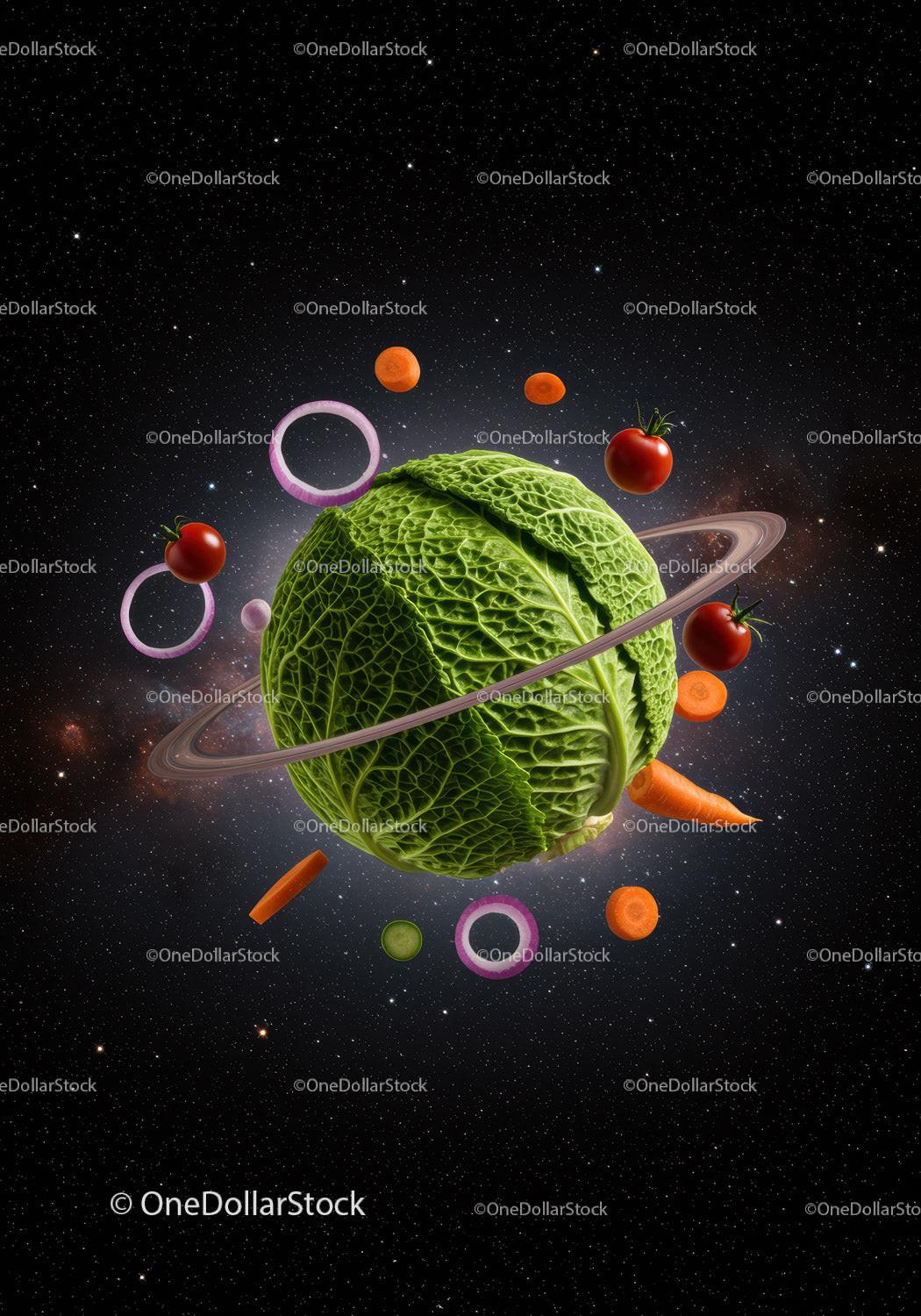 Creative Planet Made of Fresh Vegetables in Space
