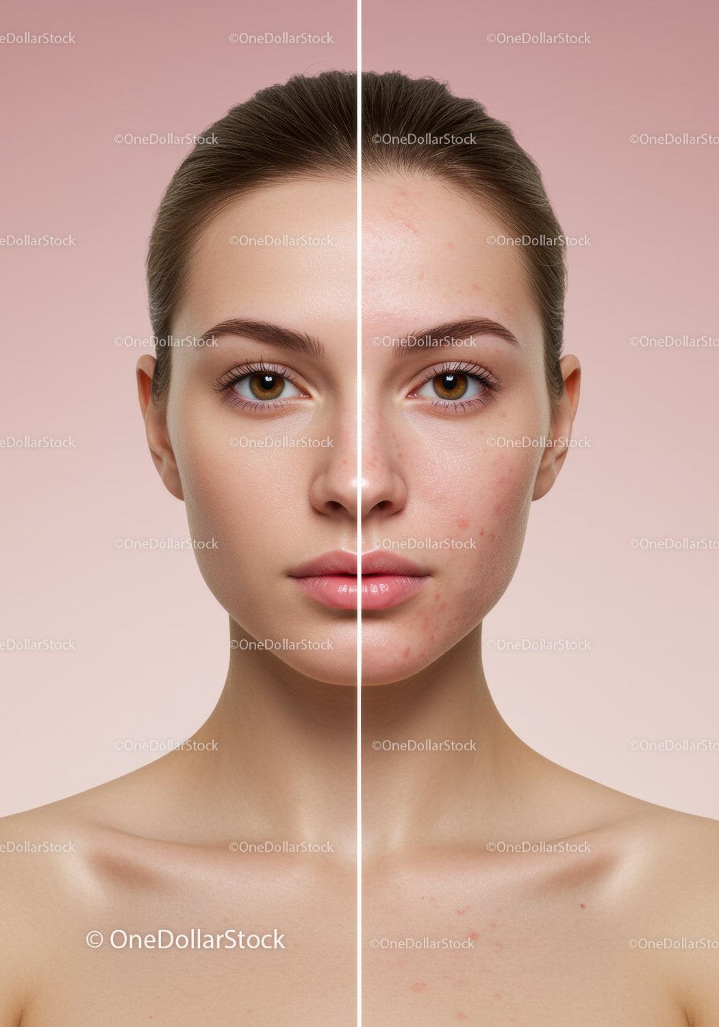 Skincare Comparison Showing Clear Skin and Acne-Prone Skin