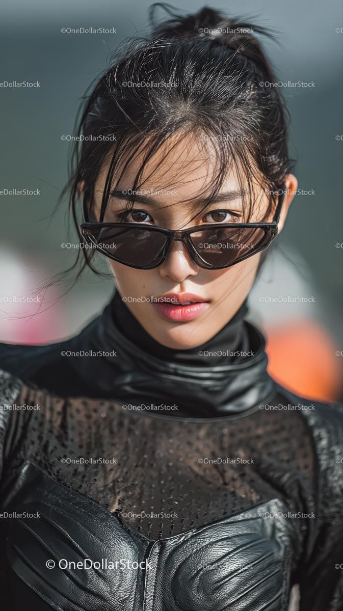 Confident Young Woman in Stylish Black Outfit and Sunglasses Stock Photo Bundle preview 12