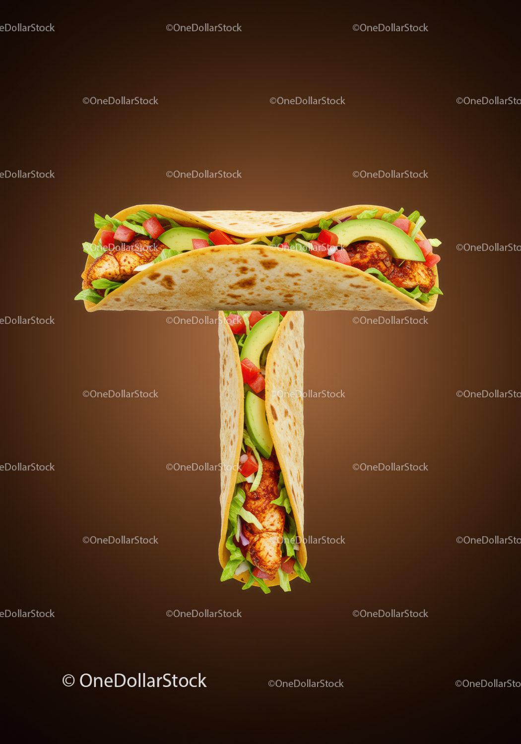 Two Chicken Tacos with Fresh Avocado and Vegetables