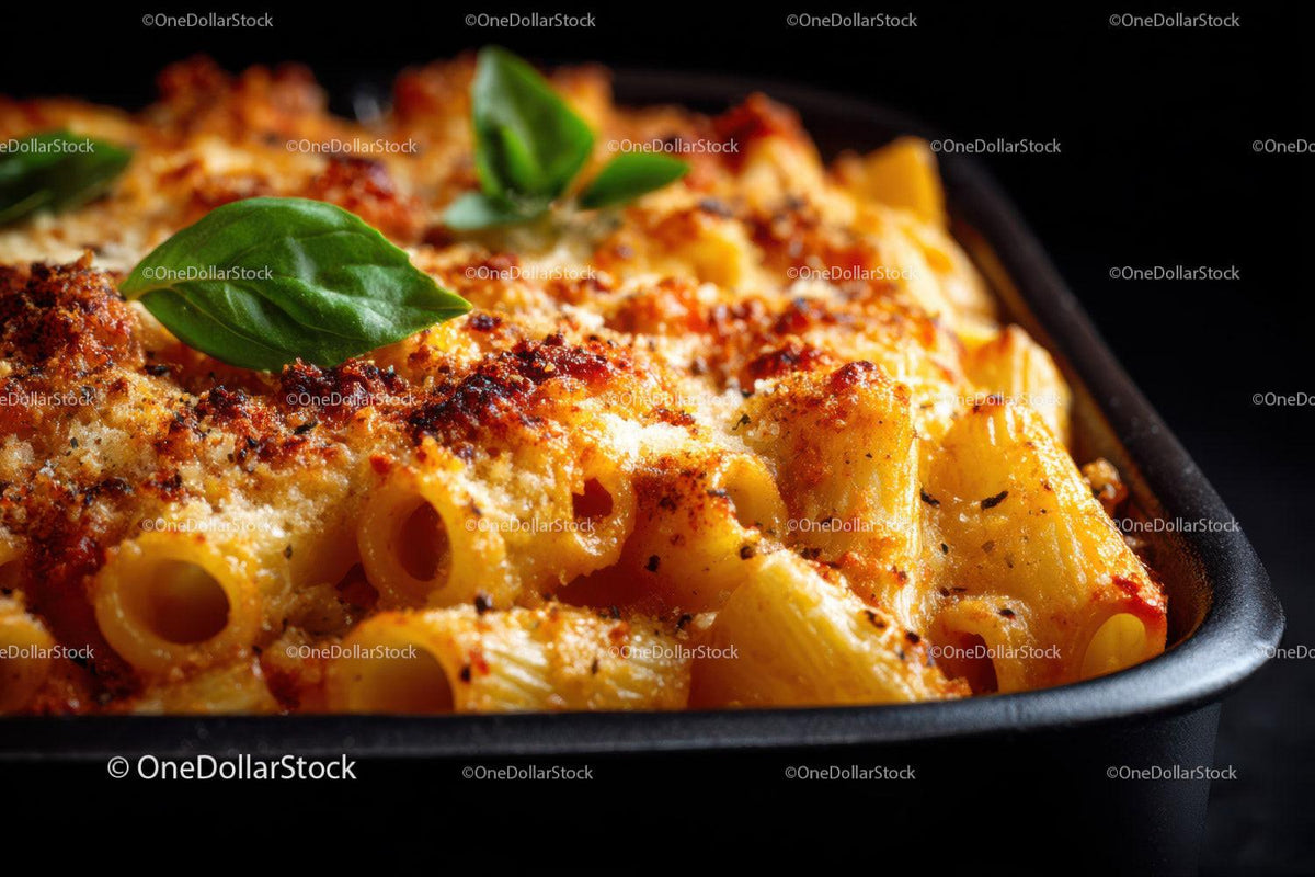 Cheesy Baked Shell Pasta with Fresh Basil and Italian Herbs